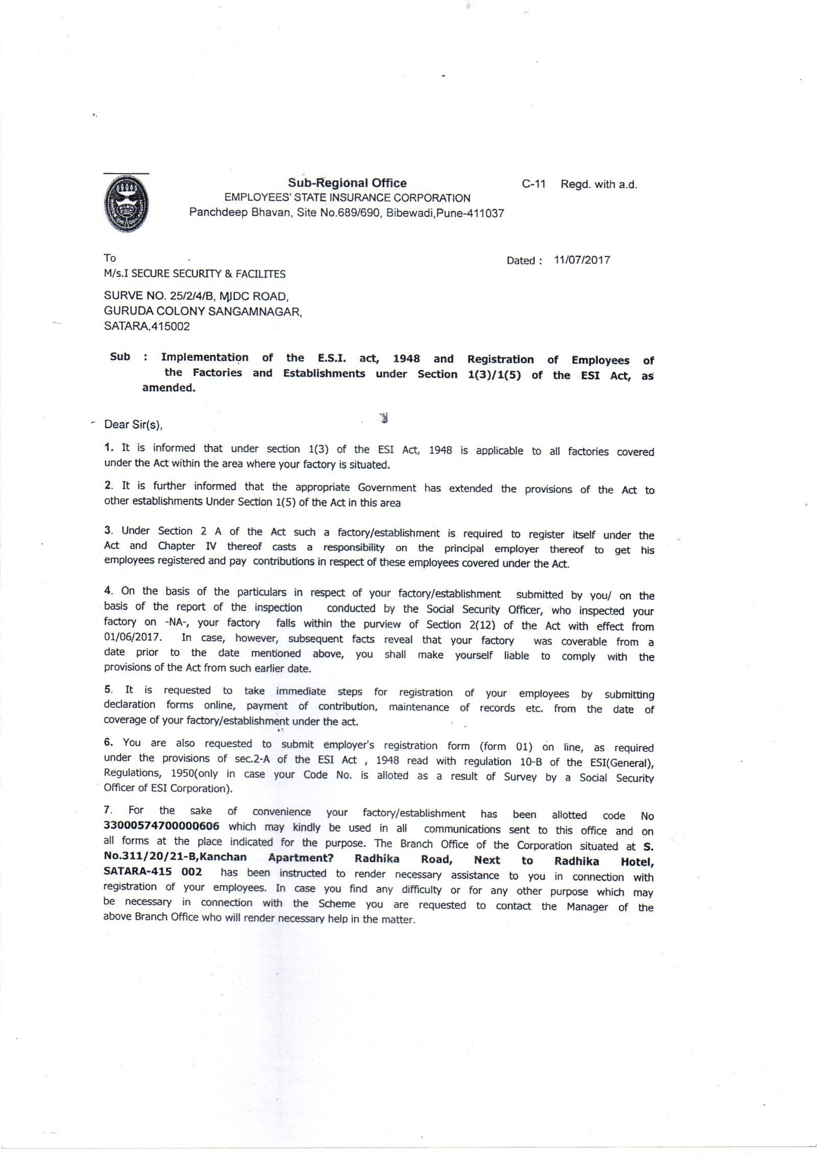 ESI Registration Certificate