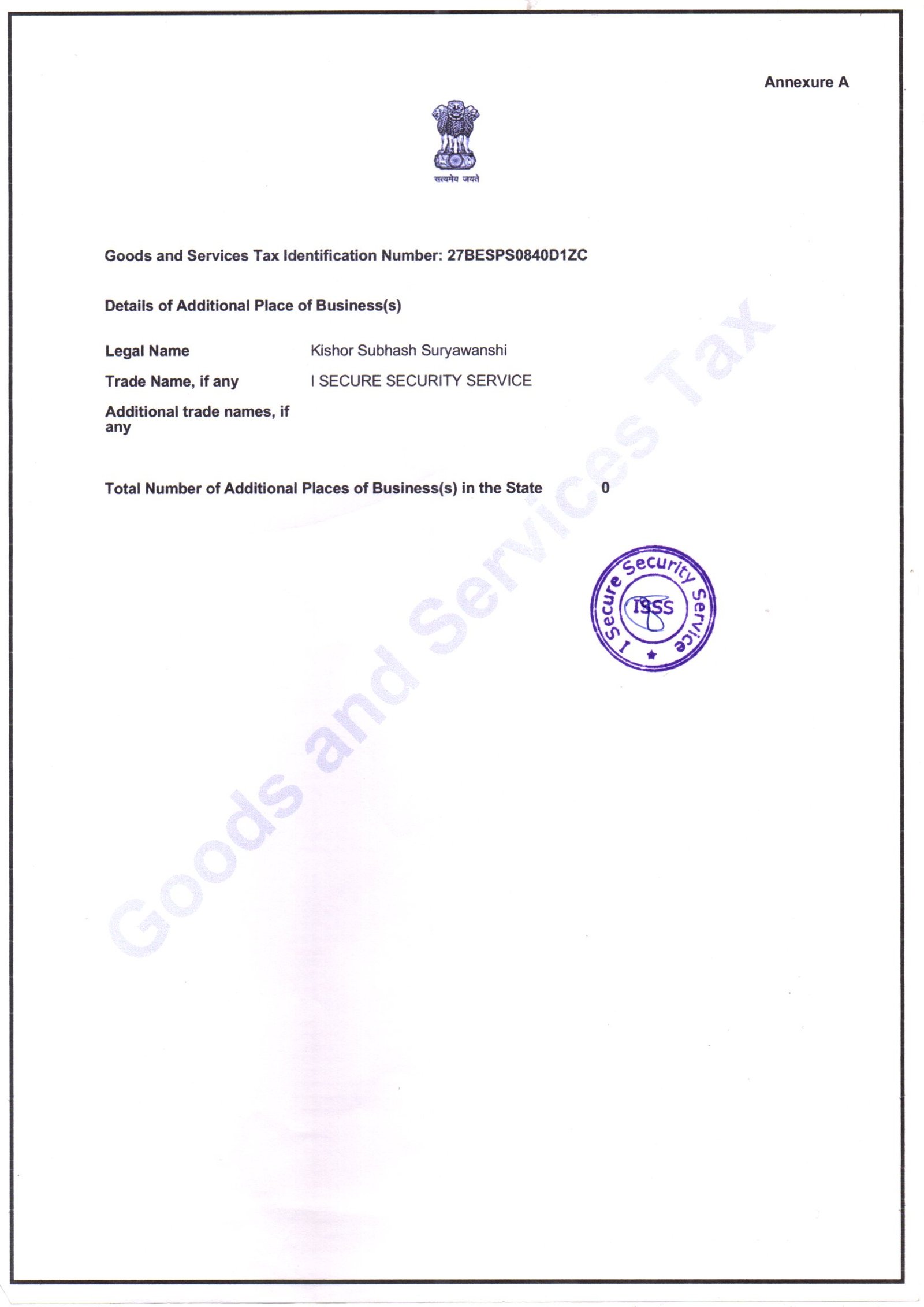 Professional Tax Certificate